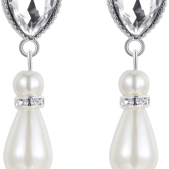 Vintage Pearl Necklace Earrings Jewelry Set Faux Multi-Layer Bridal Accessory - Picture 5 of 9